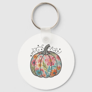 Bloemrijke Boho Pompoen Preppy Herfst Thanksgiving Sleutelhanger