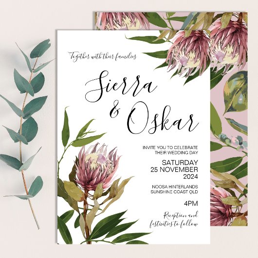 Bloemrijke Boho Protea Inheemse Bloemen Bruiloft Kaart