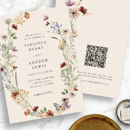 Bloemrijke Boho QR Code Bruiloft Kaart