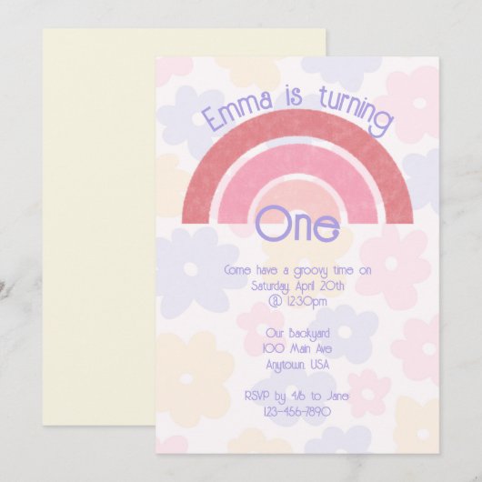 Bloemrijke Boho Rainbow verjaardagsuitnodiging Kaart (Voorkant / Achterkant)