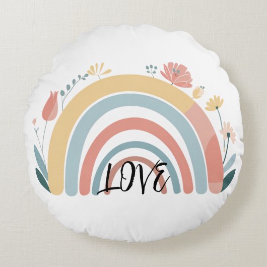 Bloemrijke Boho Regenboog Ronde Worp Kussen (Voorkant)