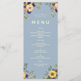 Bloemrijke Boho Stofblauwe Trouwmenu Menu