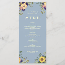 Bloemrijke Boho Stofblauwe Trouwmenu Menu
