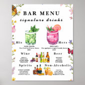 Bloemrijke Boho Wilde Bloem Bar Menu Trouwdrank Bo Poster (Voorkant)