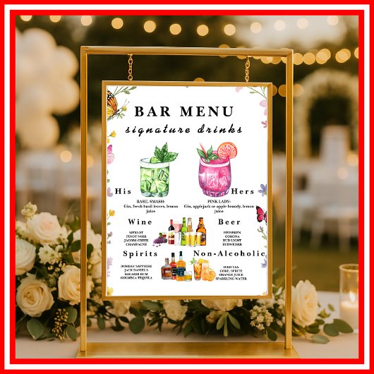 Bloemrijke Boho Wilde Bloem Bar Menu Trouwdrank Bo Poster