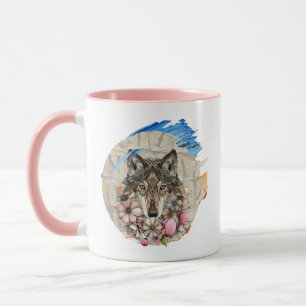 Bloemrijke Boho Wolf met Verf Accenten Mok
