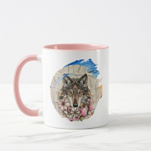Bloemrijke Boho Wolf met Verf Accenten Mok (Links)