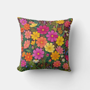 Bloemrijke Boho Worp Kussen - Cosmos Tuinontwerp