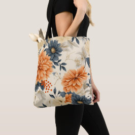 Bloemrijke boodschappentas met grote oranje en bla tote bag