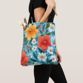 Bloemrijke boodschappentas met kleurrijke bloemen  tote bag