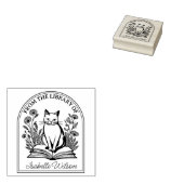 Bloemrijke Bookish Cat, Aangepaste Bookplate Rubberstempel (Gestempeld)
