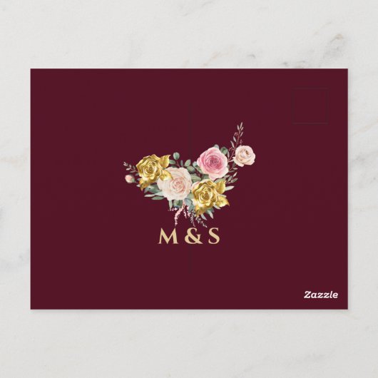 Bloemrijke bordeaux gouden eucalyptus bruidsdouche briefkaart (Achterkant)