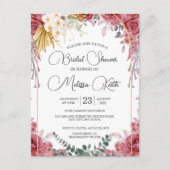 Bloemrijke bordeaux gouden eucalyptus bruidsdouche briefkaart (Voorkant)