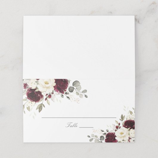 Bloemrijke bordeaux witte begroeiing elegante plaa plaatskaartje (Buitenkant ongevouwen)