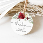 Bloemrijke bordeauxrode bruidsdouche bedankjes labels