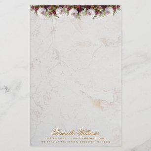 Bloemrijke bordeauxrode pioenrozen marmer elegante briefpapier