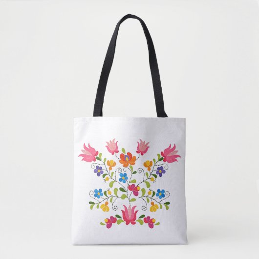 Bloemrijke borduurwerk  tote bag (Voorkant)