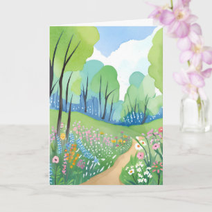 Bloemrijke Bos Natuur Waterverf Wilde Bloemen Kaart