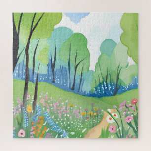 Bloemrijke Bos   Natuur Waterverf Wilde Bloemen Legpuzzel