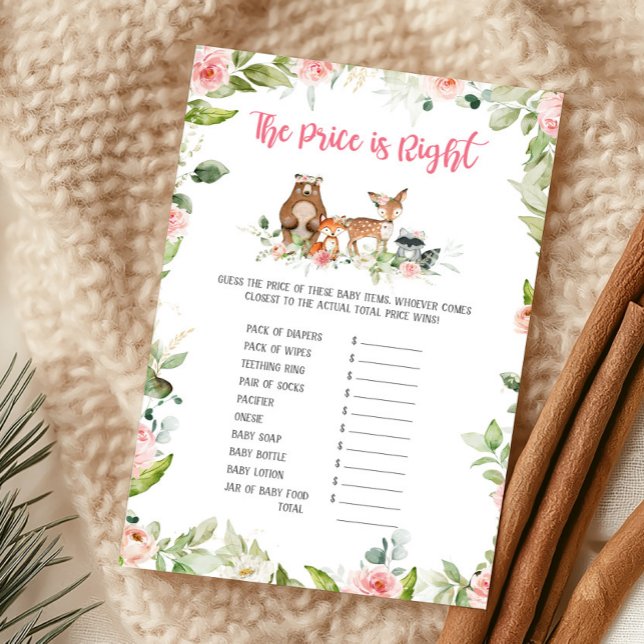 Bloemrijke Bos The Price Is Right Spel (Girl Woodland Animals Baby Shower The Price Is Right Game)