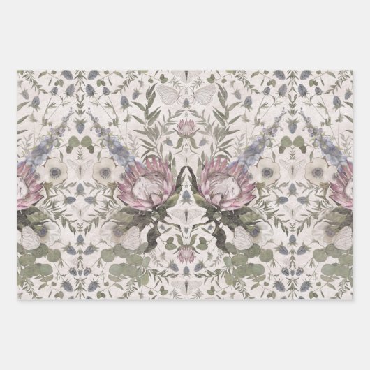 Bloemrijke botanische en vlinderontkoppeling inpakpapier vel (Voorkant)