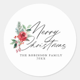 Bloemrijke botanische vrolijke kerst sticker