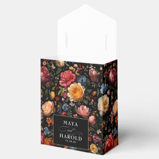 Bloemrijke botanische zwarte Moody chic bruiloft Bedankdoosjes (Geopend)