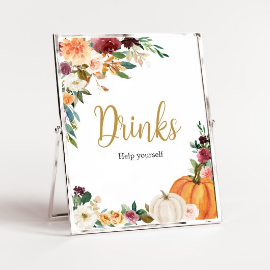 Bloemrijke Bourgogne Pompoen Baby shower Drinken Poster
