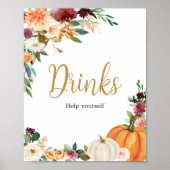 Bloemrijke Bourgogne Pompoen Baby shower Drinken Poster (Voorkant)