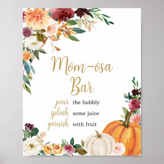 Bloemrijke Bourgogne Pompoen Baby shower Mom Osa B Poster (Voorkant)