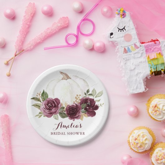 Bloemrijke Bourgondië Pompoen Marsala Bruiloftsfee Papieren Bordje (Feest)