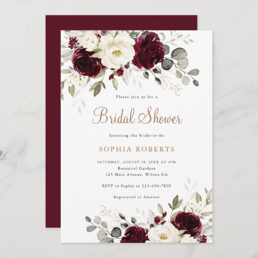 Bloemrijke Bourgondië Witte Groene Goud Bruiloft F Kaart (Voorkant / Achterkant)