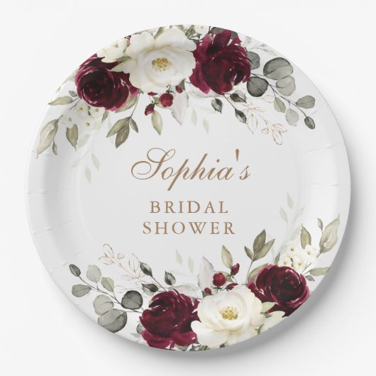 Bloemrijke Bourgondië Witte Groene Goud Bruiloftsf Papieren Bordje (Voorkant)