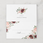 Bloemrijke Bourgondiëroze groen Elegant Plaatskaartje (Buitenkant ongevouwen)