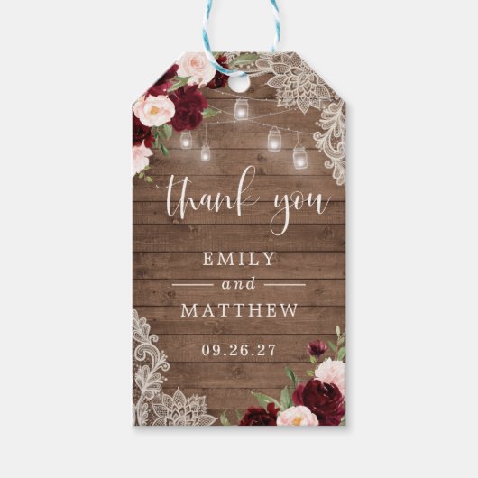 Bloemrijke Bourgondische landelijke houten kant sn Cadeaulabel (Voorkant)