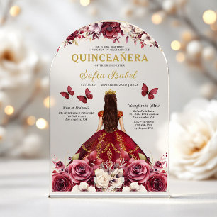Bloemrijke Bourgondische Vlinder Prinses Quinceane Acryl Uitnodigingen