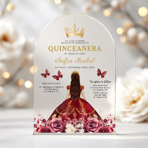 Bloemrijke Bourgondische Vlinder Prinses Quinceane Acryl Uitnodigingen