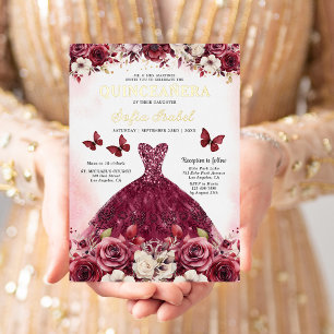 Bloemrijke Bourgondische Vlinder Prinses Quinceane Folie Uitnodiging