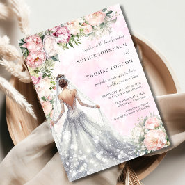 Bloemrijke bruid waterverf bruiloft kaart