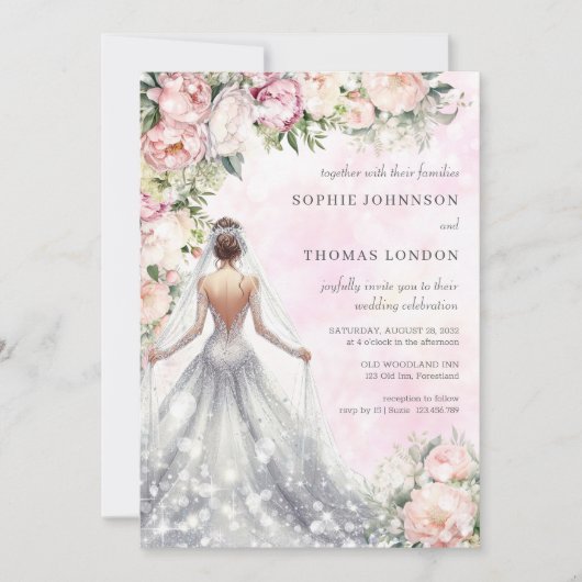 Bloemrijke bruid waterverf bruiloft kaart (Voorkant)