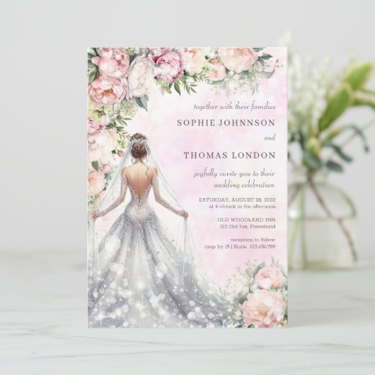 Bloemrijke bruid waterverf bruiloft kaart (Staand voorkant)