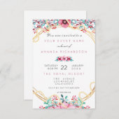 Bloemrijke Bruidsverjaardag Goud Roze Parel Zoete  Kaart (Voorkant / Achterkant)