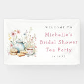 Bloemrijke Bruiloft Theepartij Welkom Spandoek (Horizontaal)