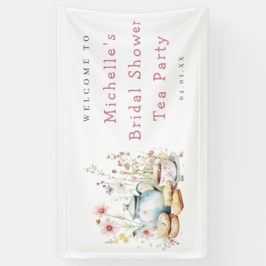 Bloemrijke Bruiloft Theepartij Welkom Spandoek (Verticaal)