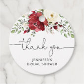 Bloemrijke bruiloftsshow in burgundy bedankjes labels (Voorkant)