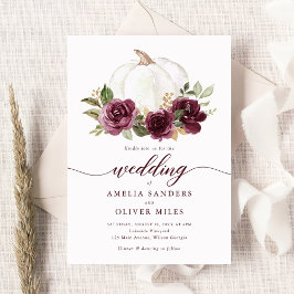 Bloemrijke Burgundy Pompoen Herfst Groene Huwelijk Kaart