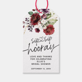 Bloemrijke Burgundy Sip Sip Hooray Favor Bruilofts Cadeaulabel
