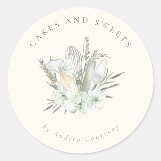 Bloemrijke Chic Bakkerij Pastry Chef Baking Utensi Ronde Sticker (Voorkant)