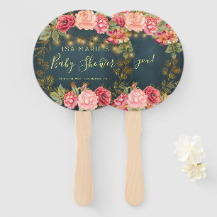 Bloemrijke chic rozen baby girl shower welkomst ca handwaaier