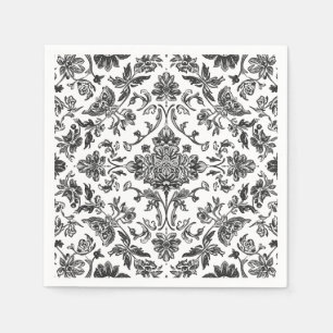 Bloemrijke Chinoiserie Zwart & Wit Aquarel Servet